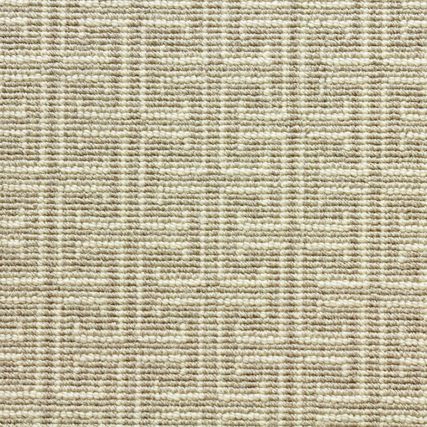 Wool-blend broadloom carpet swatch in an interlocking linear print in cream on a tan field.