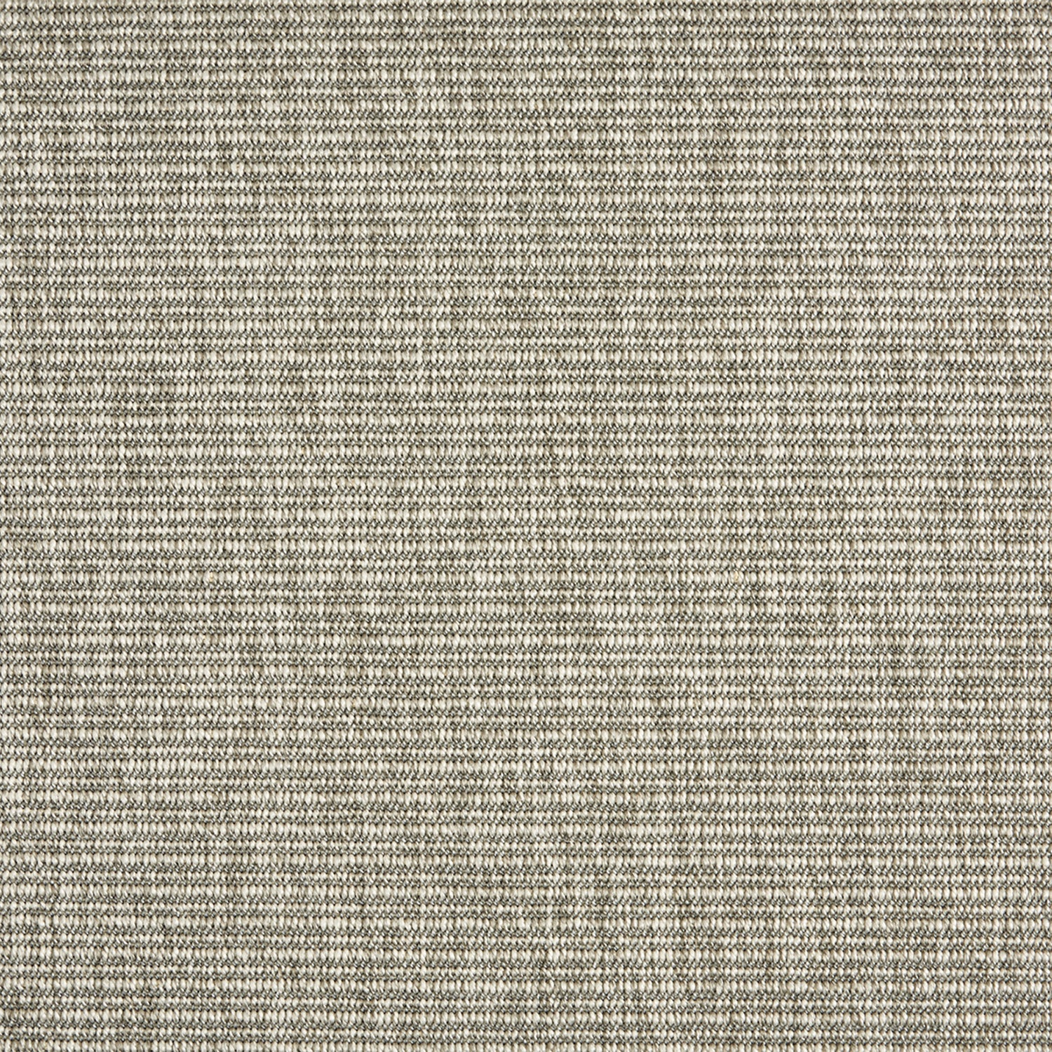 Outdoor broadloom carpet swatch in a ribbed flat weave in mottled heather gray.