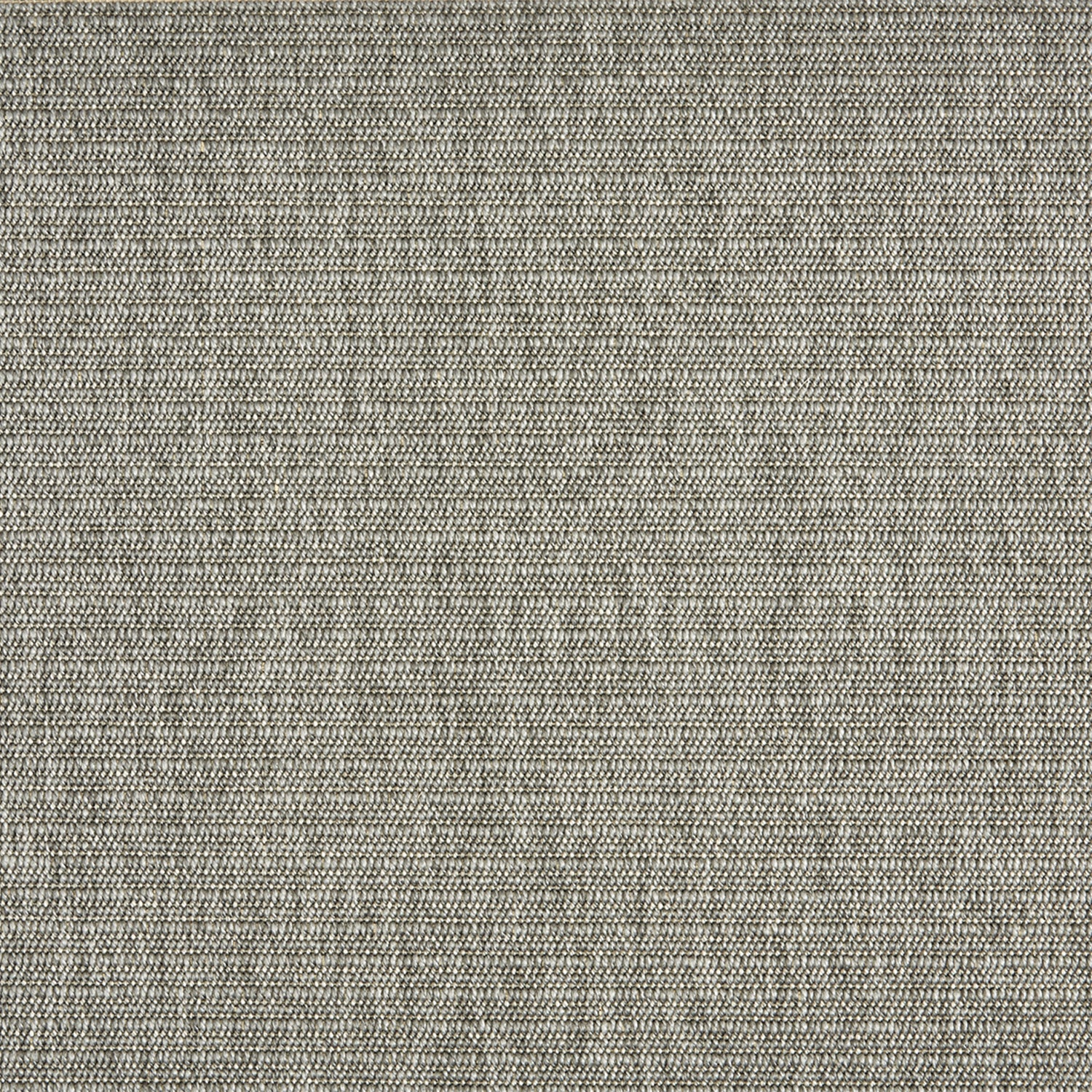 Outdoor broadloom carpet swatch in a ribbed flat weave in mottled gray and silver.