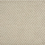Outdoor broadloom carpet swatch in a dense repeating diamond pattern in cream on a greige field.