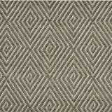 Outdoor broadloom carpet swatch in a dense repeating diamond pattern in cream on a charcoal field.