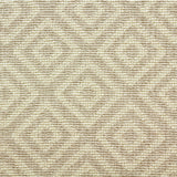 Wool-blend broadloom carpet swatch in a repeating diamond print in tan on a cream field.