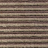 Wool-linen broadloom carpet swatch in a chunky striped weave in mauve and brown.