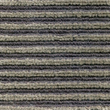 Wool-linen broadloom carpet swatch in a chunky striped weave in shades of tan and dark purple.