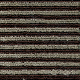 Wool-linen broadloom carpet swatch in a chunky striped weave in shades of gray and dark brown.