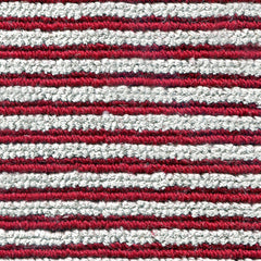 Wool-linen broadloom carpet swatch in a chunky striped weave in white and red.