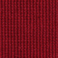 Wool broadloom carpet swatch in a high-pile striped weave in red and burgundy.