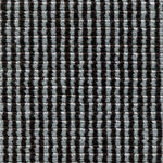 Wool broadloom carpet swatch in a high-pile striped weave in dark brown and blue.
