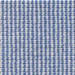 Wool broadloom carpet swatch in a high-pile striped weave in blue and white.