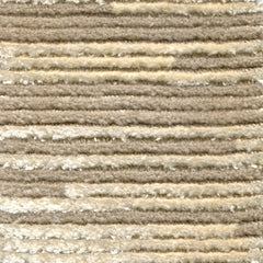 Wool-silk broadloom carpet swatch in a dimensional broken stripe pattern in cream and sable.