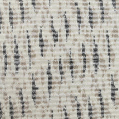 Wool-blend broadloom carpet swatch in a repeating abstract print in tan and charcoal on a cream field.