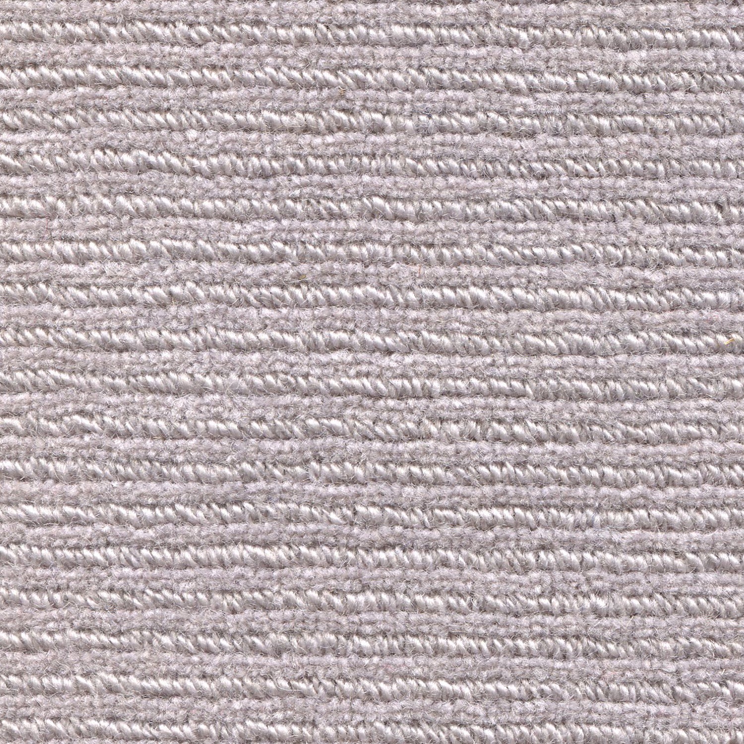 Wool broadloom carpet swatch in a chunky ribbed weave in dove gray.
