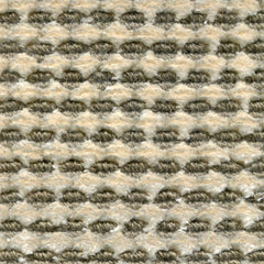 Wool-silk broadloom carpet swatch in a dimensional flat-and-tufted grid weave in cream and olive.