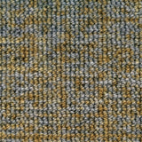 Wool broadloom carpet swatch in a chunky loop weave in mottled gray and olive.