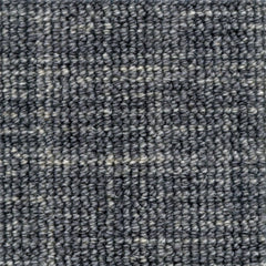 Wool broadloom carpet swatch in a chunky loop weave in mottled cream and gray-blue.