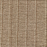 Wool broadloom carpet swatch in a chunky striped weave in cream and light brown.