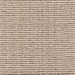 Wool broadloom carpet swatch in a chunky striped weave in tan and sable.