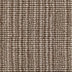 Wool broadloom carpet swatch in a chunky striped weave in brown and sable.