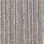 Wool broadloom carpet swatch in a chunky striped weave in gray and sable.