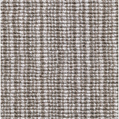 Wool broadloom carpet swatch in a chunky striped weave in gray and sable.
