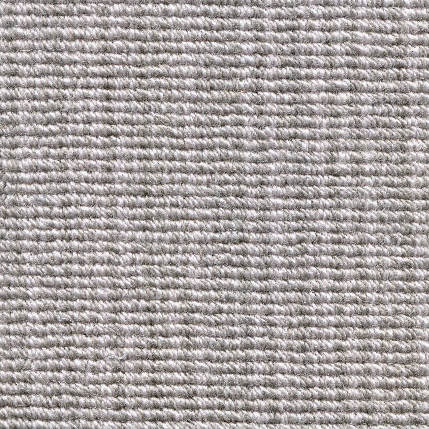 Wool broadloom carpet swatch in a chunky striped weave in two shades of gray.