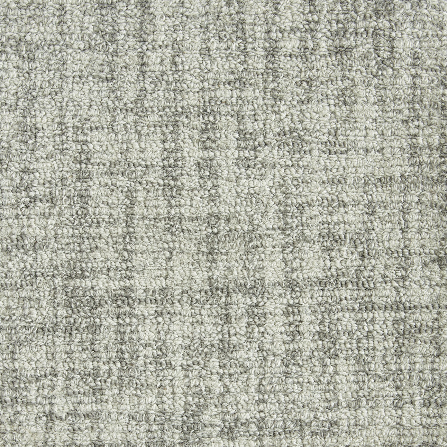 Wool broadloom carpet swatch in a chunky looped weave in mottled silver.