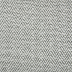 Nylon broadloom carpet swatch in a textured herringbone weave in silver.