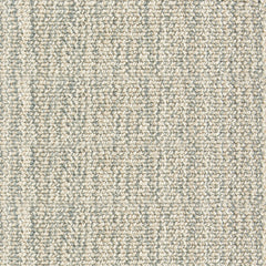 Nylon broadloom carpet swatch in a ribbed weave in mottled cream, tan and gray-blue.