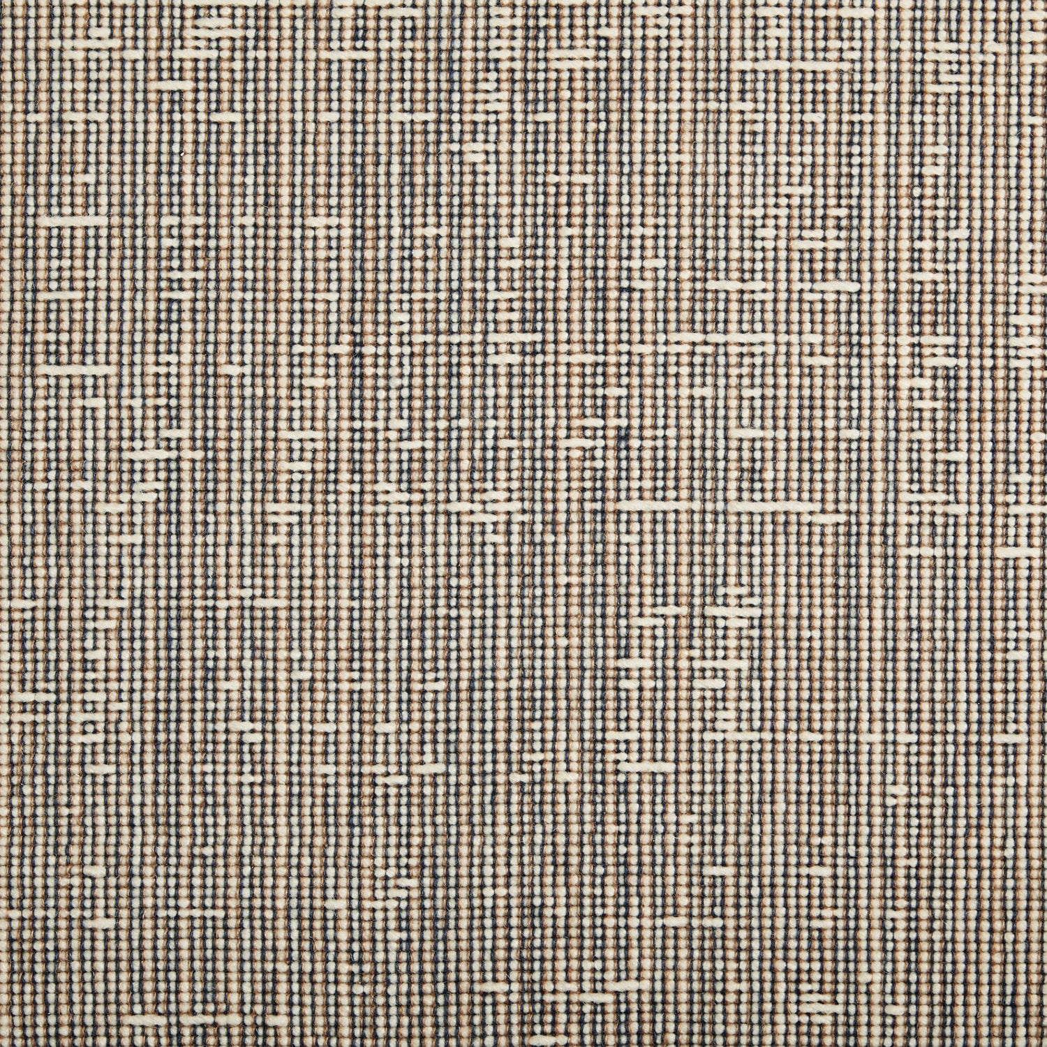 Wool broadloom carpet swatch in a chunky weave in mottled cream, tan and black.