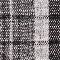 Wool-blend broadloom carpet swatch in a plaid weave in white, gray and charcoal.