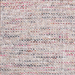 Wool broadloom carpet swatch in a chunky grid weave in mottled white, pink and orange.