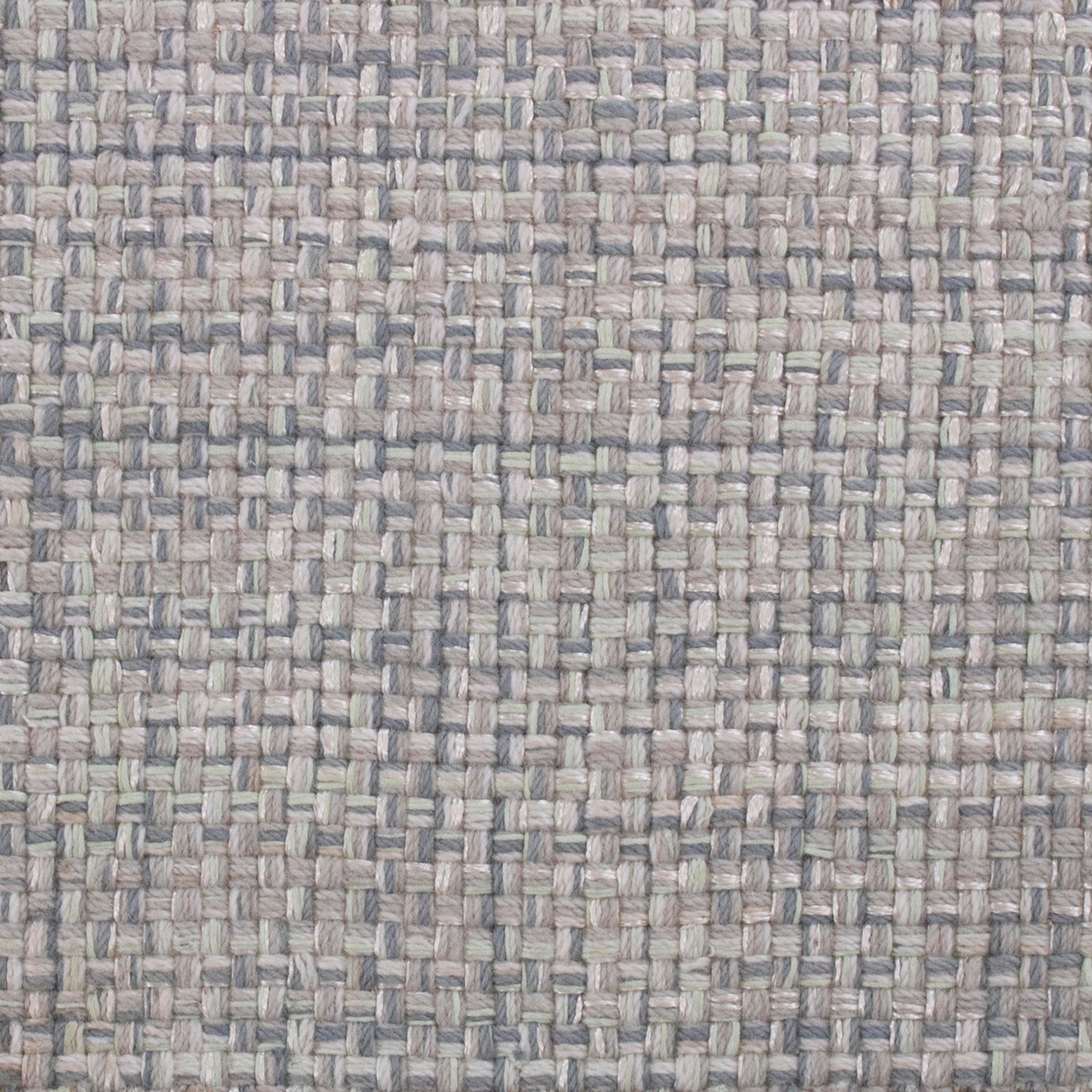 Wool-blend broadloom carpet swatch in a chunky grid weave in mottled blue-gray, gray and cream.