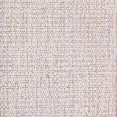 Wool-blend broadloom carpet swatch in a ribbed loop weave in mottled light pink, gray and gold.
