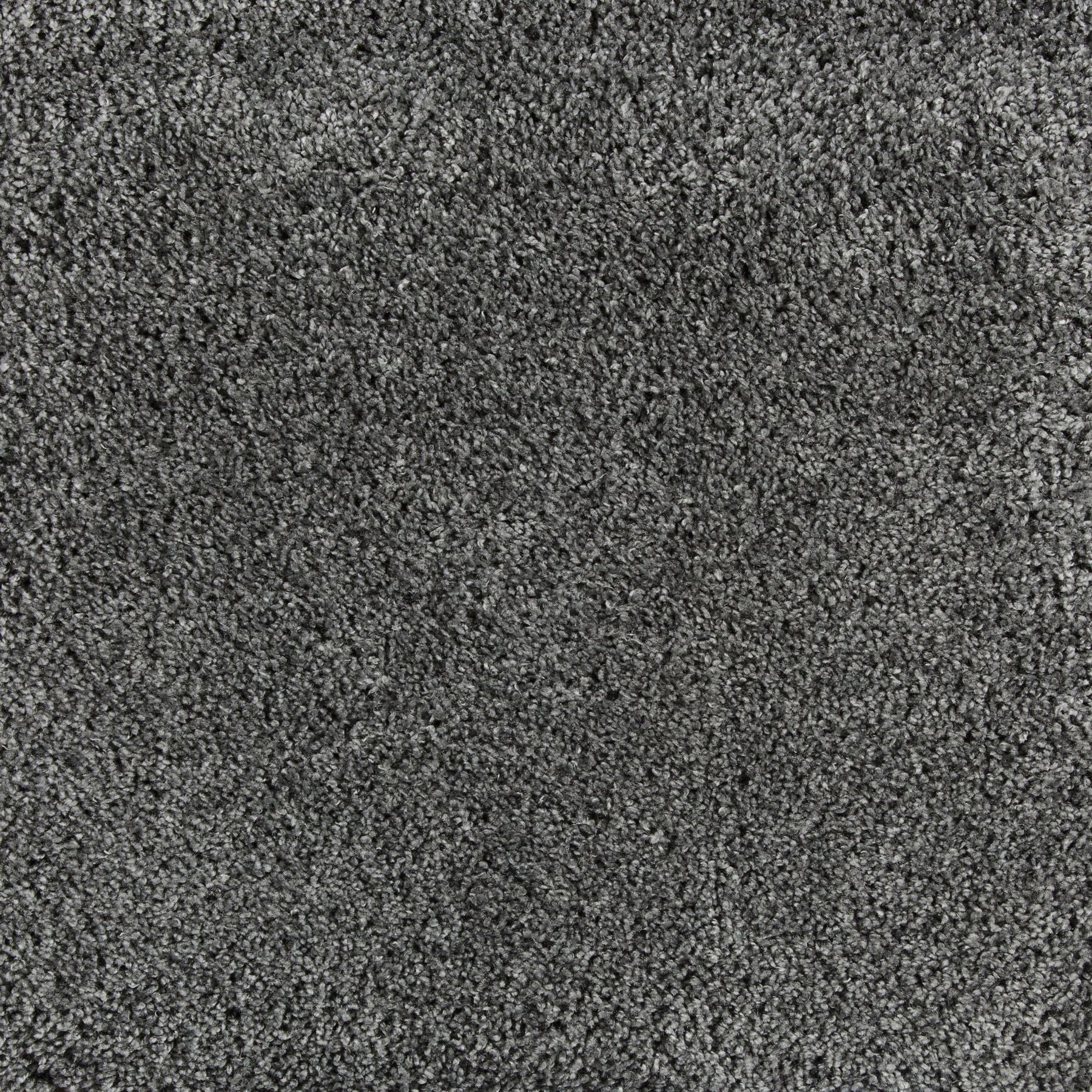 Synthetic broadloom carpet swatch in a cut pile texture in charcoal.