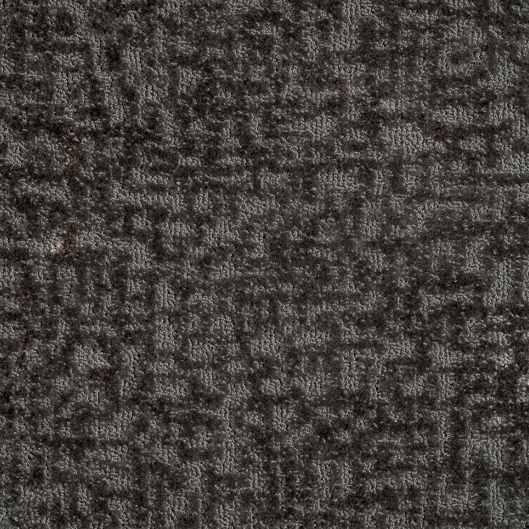 Synthetic-blend broadloom carpet swatch in an abstract textured loop weave in charcoal.