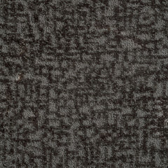 Synthetic-blend broadloom carpet swatch in an abstract textured loop weave in charcoal.