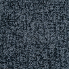Synthetic-blend broadloom carpet swatch in an abstract textured loop weave in indigo.