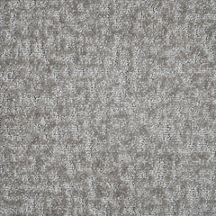 Synthetic-blend broadloom carpet swatch in an abstract textured loop weave in dark greige.