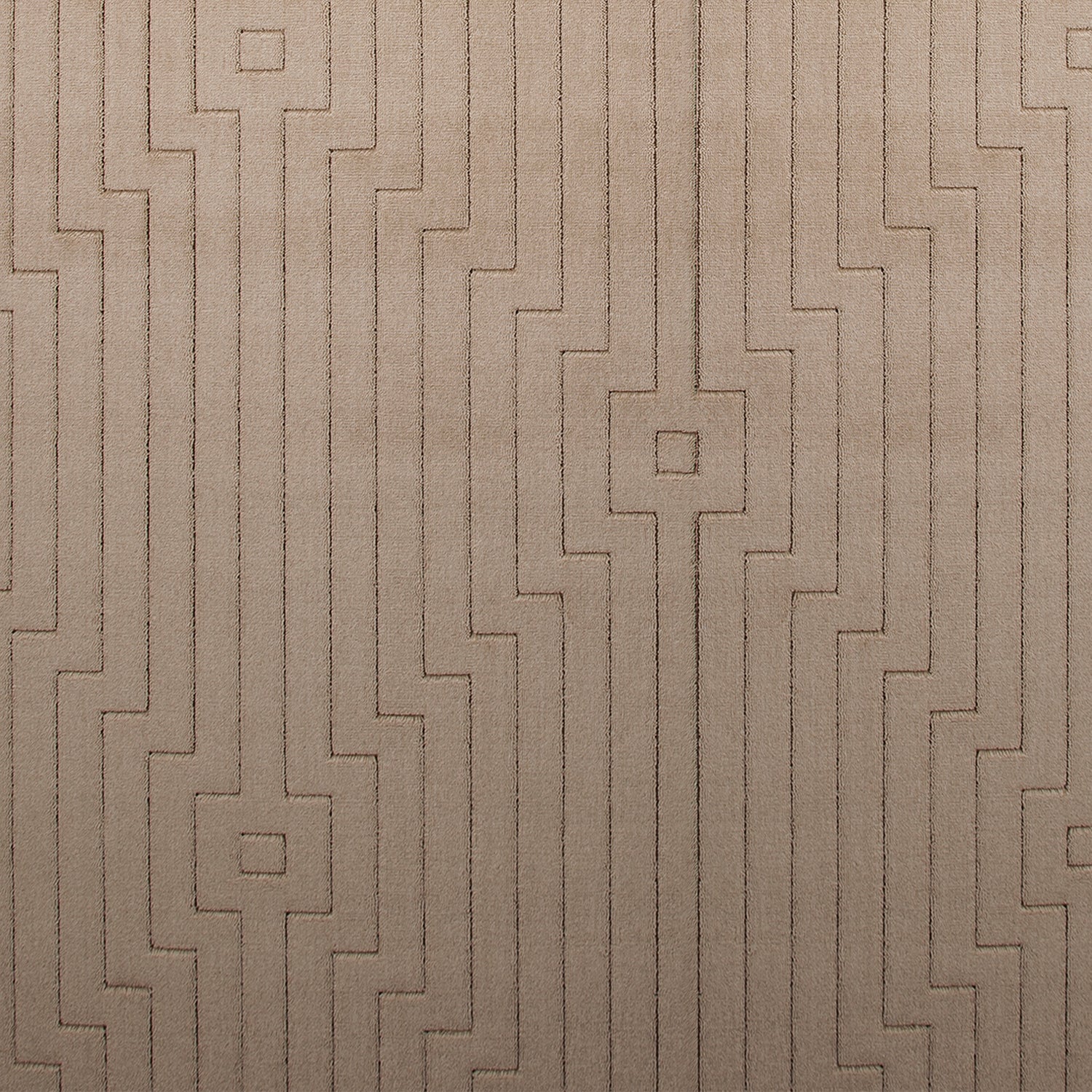 Wool-silk broadloom carpet swatch in a dimensional geometric weave in sable.