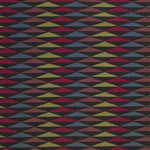 Trio Rug in Jewel, a stacked triangle pattern with black, ruby red, blue, heather purple and yellow. 
