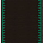 Waver Rug in Modernist Green, a solid black field with a green flame stitch border. 