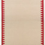 Waver Rug in Pillbox Red, a solid Ivory field with a red flame stitch border. 
