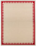 Waver Rug in Pillbox Red, a solid Ivory field with a red flame stitch border. 