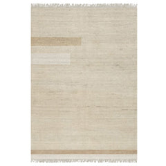 Handknotted Mesa rug rendering in tan natural colors with fringe detail, 