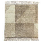 Handknotted Plains rug sample in tan natural colors with fringe detail