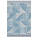 Arrow Rug by Oliver Yaphe: stacked triangles and squares in shades of light blue with a striped border