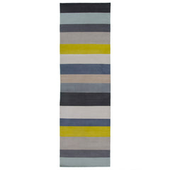 Charlie Rug with color blocked stripes in grey blue and yellow