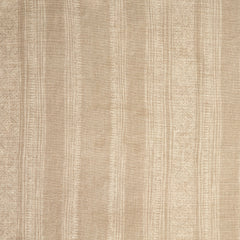 Woven fabric swatch in a striped pattern of intricate white lines over a washed beige background.