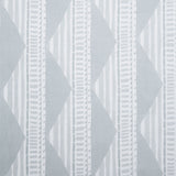Sheer linen fabric swatch in a horizontal stripe pattern broken with triangluar shapes, in shades of gray.