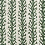 Fabric swatch with a horizontal striped pattern of curved branches topped with tiny fruits, in shades of cream and green.